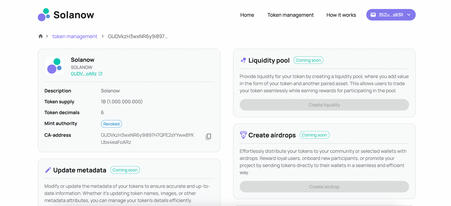 Step 4: Manage Your Tokens with Solanow.io